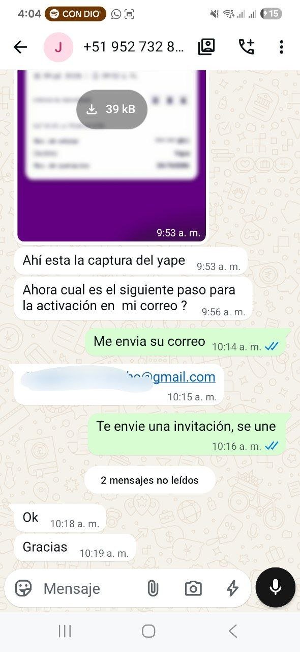Comprobante de pago y activación de un cliente